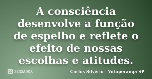 A consciência desenvolve a função de espelho e reflete o efeito de nossas escolhas e atitudes.... Frase de Carlos Silvério - Votuporanga  SP.