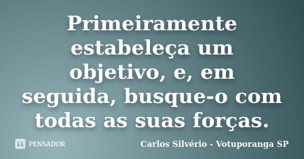 Primeiramente estabeleça um objetivo, e, em seguida, busque-o com todas as suas forças.... Frase de Carlos Silvério - Votuporanga  SP.