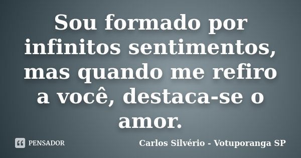 Sou formado por infinitos sentimentos, mas quando me refiro a você, destaca-se o amor.... Frase de Carlos Silvério - Votuporanga  SP.
