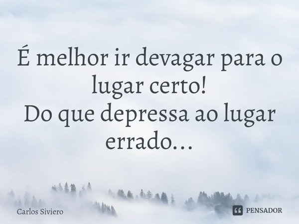 ⁠É melhor ir devagar para o lugar certo!
Do que depressa ao lugar errado...... Frase de Carlos Siviero.