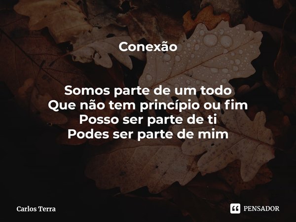 ⁠Conexão Somos parte de um todo
Que não tem princípio ou fim
Posso ser parte de ti
Podes ser parte de mim... Frase de Carlos Terra.