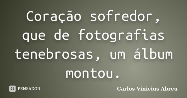 Coração sofredor, que de fotografias tenebrosas, um álbum montou.... Frase de Carlos Vinicius Abreu.