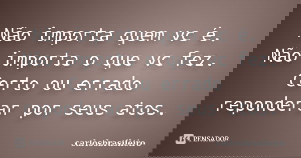 Não importa quem vc é. Não importa o que vc fez. Certo ou errado reponderar por seus atos.... Frase de carlosbrasileiro.