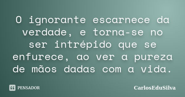 O ignorante escarnece da verdade, e torna-se no ser intrépido que se enfurece, ao ver a pureza de mãos dadas com a vida.... Frase de CarlosEduSilva.