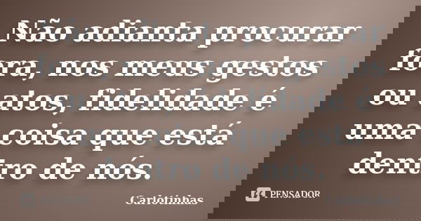 Não adianta procurar fora, nos meus gestos ou atos, fidelidade é uma coisa que está dentro de nós.... Frase de Carlotinhas.