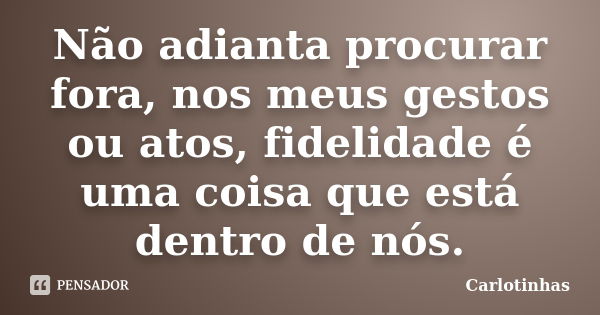 Não adianta procurar fora, nos meus gestos ou atos, fidelidade é uma coisa que está dentro de nós.... Frase de Carlotinhas.