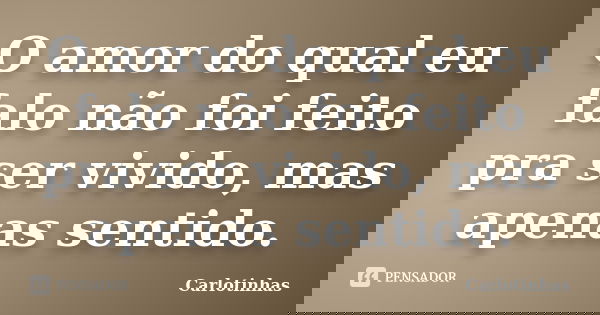 O amor do qual eu falo não foi feito pra ser vivido, mas apenas sentido.... Frase de Carlotinhas.