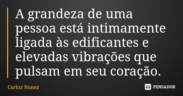 A grandeza de uma pessoa está intimamente ligada às edificantes e elevadas vibrações que pulsam em seu coração.... Frase de Carluz Nunez.