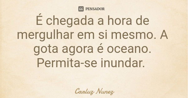 É chegada a hora de mergulhar em si mesmo. A gota agora é oceano. Permita-se inundar.... Frase de Carluz Nunez.