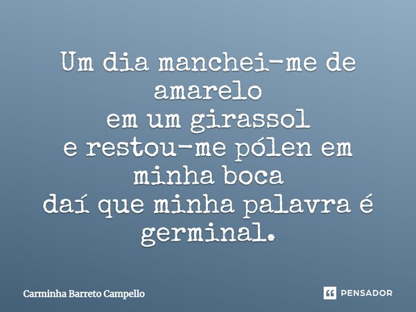 Um dia manchei-me de amarelo em um girassol e restou-me pólen em minha boca daí que minha palavra é germinal.... Frase de Carminha Barreto Campello.