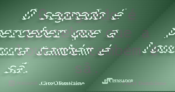 O segredo é perceber que a loucura também é sã.... Frase de Carol Domiciano.