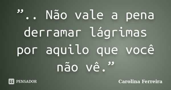 ”.. Não vale a pena derramar lágrimas por aquilo que você não vê.”... Frase de Carolina Ferreira.