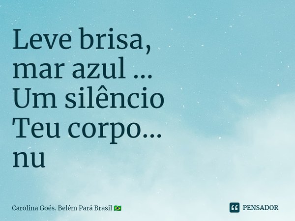 ⁠Leve brisa,
mar azul ...
Um silêncio
Teu corpo...
nu... Frase de Carolina Goés. Belém Pará Brasil.
