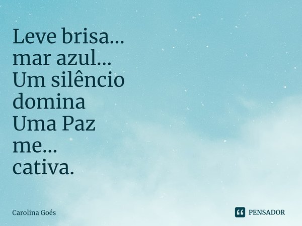 ⁠Leve brisa...
mar azul...
Um silêncio
domina
Uma Paz
me...
cativa.... Frase de CAROLINA Goés.