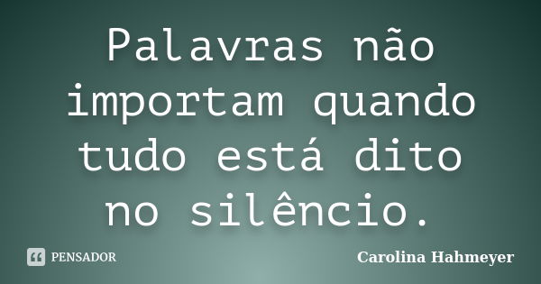 Palavras não importam quando tudo está dito no silêncio.... Frase de Carolina Hahmeyer.