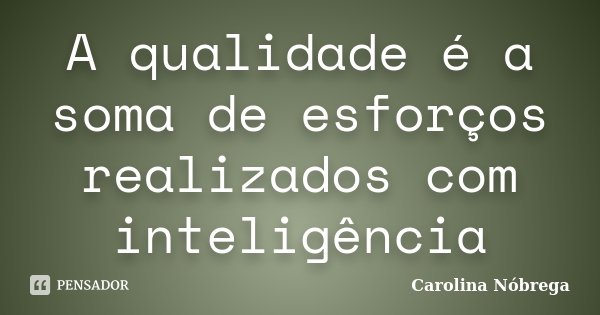 A qualidade é a soma de esforços realizados com inteligência... Frase de Carolina Nóbrega.