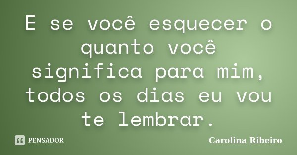 E se você esquecer o quanto você significa para mim, todos os dias eu vou te lembrar.... Frase de Carolina Ribeiro.