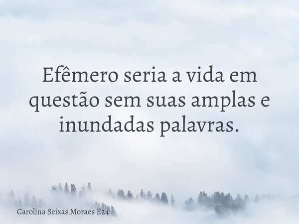 Efêmero seria a vida em questão sem suas amplas e inundadas palavras.... Frase de Carolina Seixas Moraes E24.