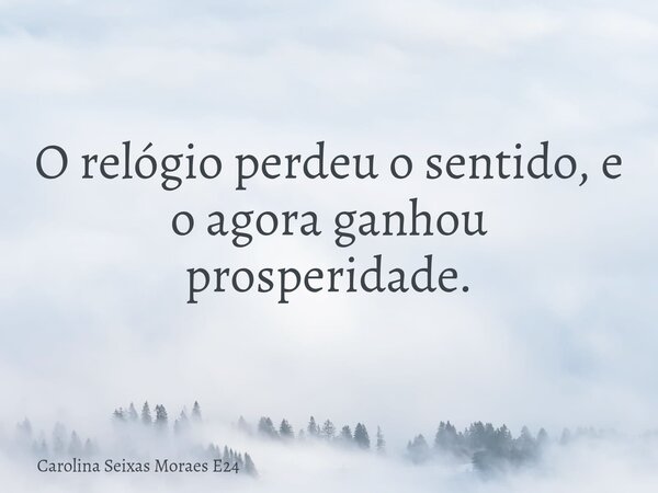 O relógio perdeu o sentido, e o agora ganhou prosperidade.... Frase de Carolina Seixas Moraes E24.