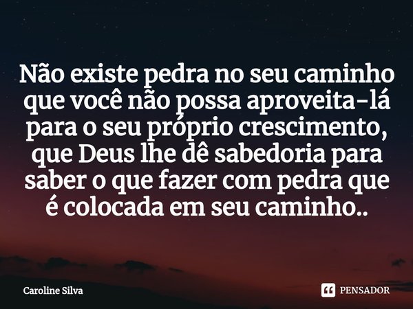 ⁠⁠Não existe pedra no seu caminho que você não possa aproveita-lá para o seu próprio crescimento, que Deus lhe dê sabedoria para saber o que fazer com pedra que... Frase de Caroline Silva.