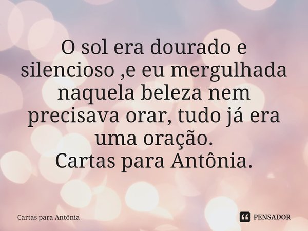 ⁠O sol era dourado e silencioso ,e eu mergulhada naquela beleza nem precisava orar, tudo já era uma oração.
Cartas para Antônia.... Frase de Cartas para Antônia.