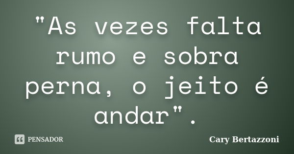 "As vezes falta rumo e sobra perna, o jeito é andar".... Frase de Cary Bertazzoni.