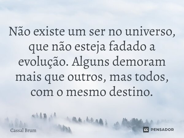 ⁠Não existe um ser no universo, que não esteja fadado a evolução. Alguns demoram mais que outros, mas todos, com o mesmo destino.... Frase de Cassal brum.