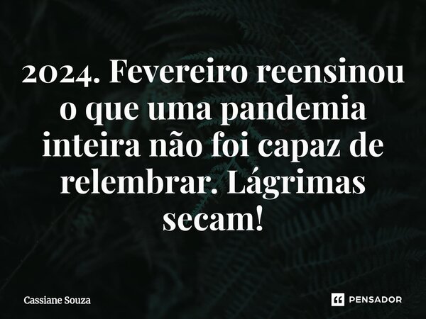 ⁠2024. Fevereiro reensinou o que uma pandemia inteira não foi capaz de relembrar. Lágrimas secam!... Frase de Cassiane Souza.