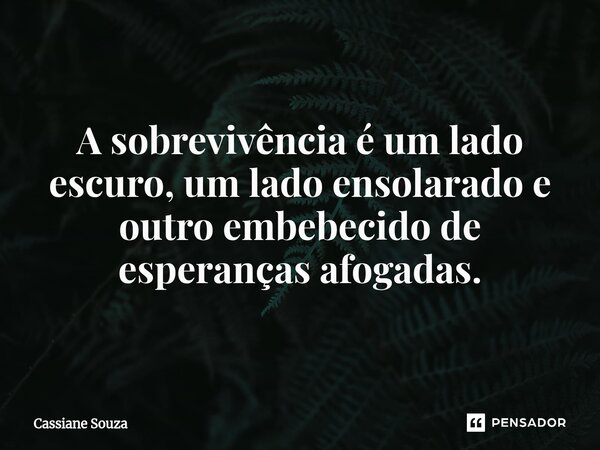 ⁠A sobrevivência é um lado escuro, um lado ensolarado e outro embebecido de esperanças afogadas.... Frase de Cassiane Souza.