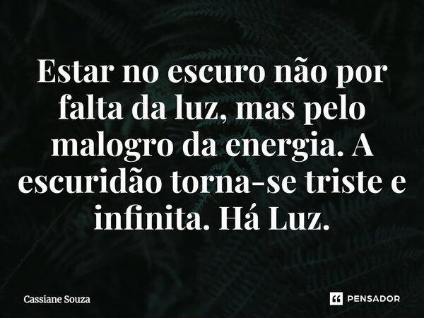 ⁠Estar no escuro não por falta da luz, mas pelo malogro da energia. A escuridão torna-se triste e infinita. Há Luz.... Frase de Cassiane Souza.