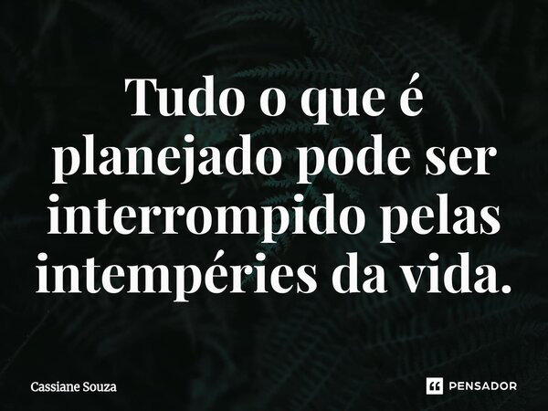⁠Tudo o que é planejado pode ser interrompido pelas intempéries da vida.... Frase de Cassiane Souza.