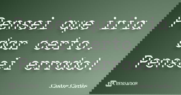 Pensei que iria dar certo. Pensei errado!... Frase de Castor Carlos.
