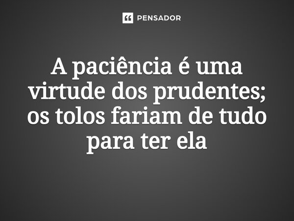 A paciência é uma virtude dos prudentes; os tolos fariam de tudo para ter ela⁠... Frase de CastrinhoTrovao.