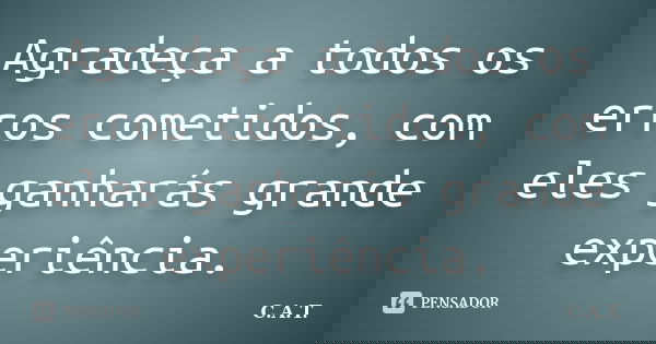 Agradeça a todos os erros cometidos, com eles ganharás grande experiência.... Frase de C.A.T..