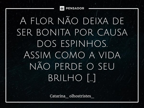 ⁠ A flor não deixa de ser bonita por causa dos espinhos. Assim como a vida não perde o seu brilho por causa das pessoas que nos machucam.... Frase de Catarina_ olhostristes_.