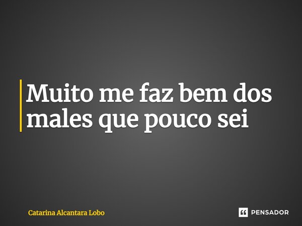 ⁠Muito me faz bem dos males que pouco sei... Frase de Catarina Alcantara Lobo.