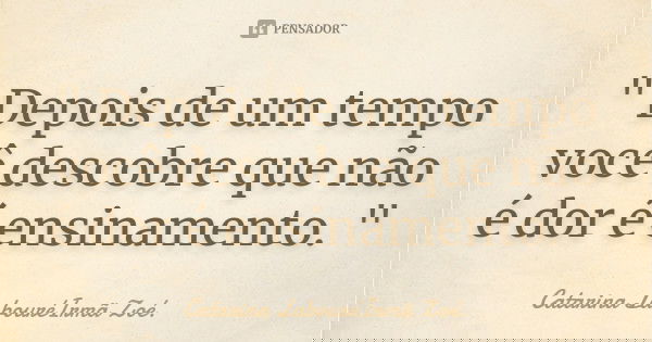 " Depois de um tempo você descobre que não é dor é ensinamento. "... Frase de Catarina LabouréIrmã Zoé..