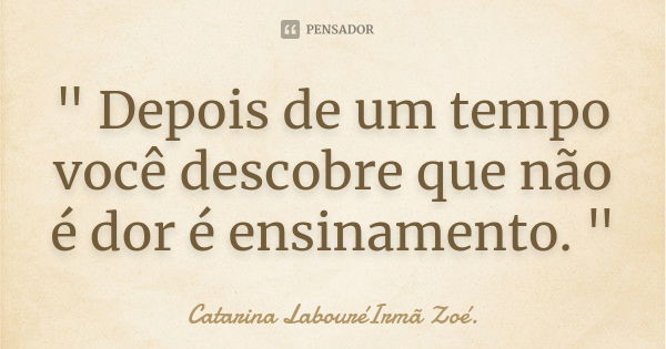 " Depois de um tempo você descobre que não é dor é ensinamento. "... Frase de Catarina LabouréIrmã Zoé..