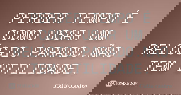 PERDER TEMPO É COMO USAR UM RELÓGIO PARADO.NÃO TEM UTILIDADE.... Frase de Cátia Castro.