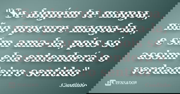 "Se alguém te magoa, não procure magoa-la, e sim ama-la, pois só assim ela entenderá o verdadeiro sentido"... Frase de Caudinho.