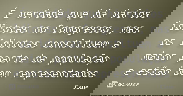 É verdade que há vários idiotas no Congresso, mas os idiotas constituem a maior parte da população e estão bem representados... Frase de Caue.