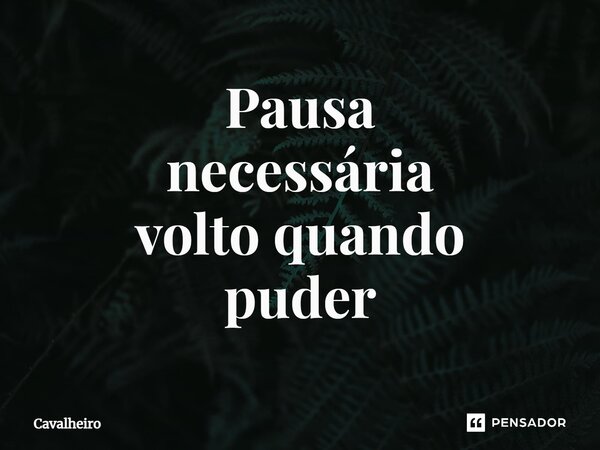 ⁠Pausa necessária volto quando puder... Frase de Cavalheiro.