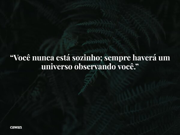 “Você nunca está sozinho; sempre haverá um universo observando você.”... Frase de cawan.