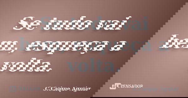 Se tudo vai bem, esqueça a volta.... Frase de C.Caique Aguiar.