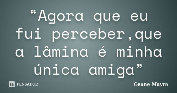 “Agora que eu fui perceber,que a lâmina é minha única amiga”... Frase de Ceane Mayra.