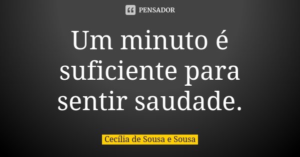 Um minuto é suficiente para sentir saudade.... Frase de Cecília de Sousa e Sousa.