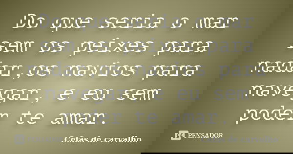 Do que seria o mar sem os peixes para nadar,os navios para navegar, e eu sem poder te amar.... Frase de Cefas de carvalho.