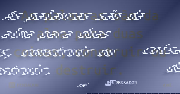 As palavras são da alma para duas coisas, construir ou destruir.... Frase de cei.
