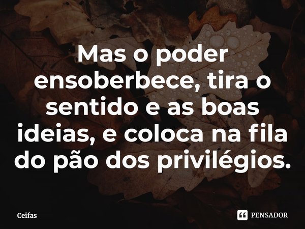 ⁠Mas o poder ensoberbece, tira o sentido e as boas ideias, e coloca na fila do pão dos privilégios.... Frase de Ceifas.