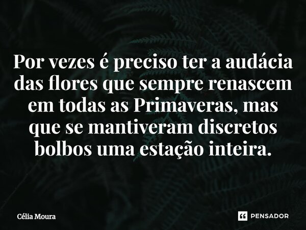 ⁠Por vezes é preciso ter a audácia das flores que sempre renascem em todas as Primaveras, mas que se mantiveram discretos bolbos uma estação inteira.... Frase de Célia Moura.